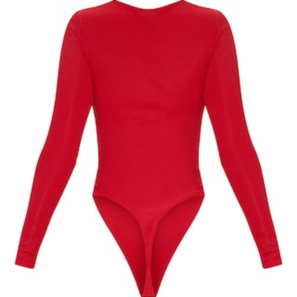 Red Long Sleeve Rib Popper Bodysuit - Picture 3 of 6